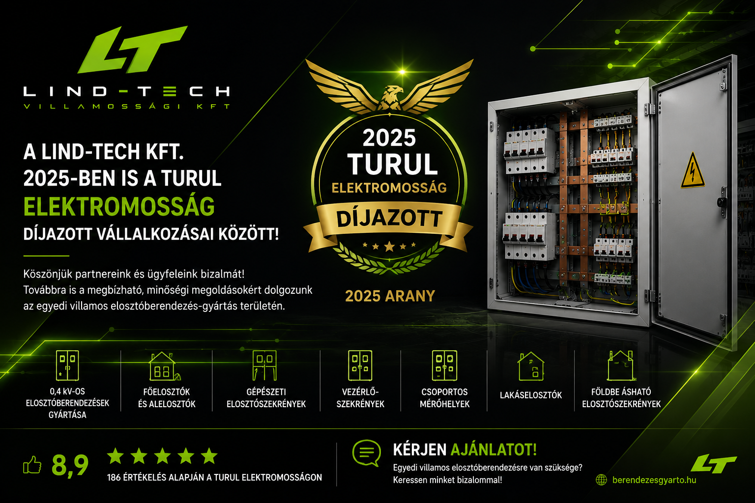 A Lind-Tech Kft. 2025-ben is a Turul Elektromosság díjazott vállalkozásai között