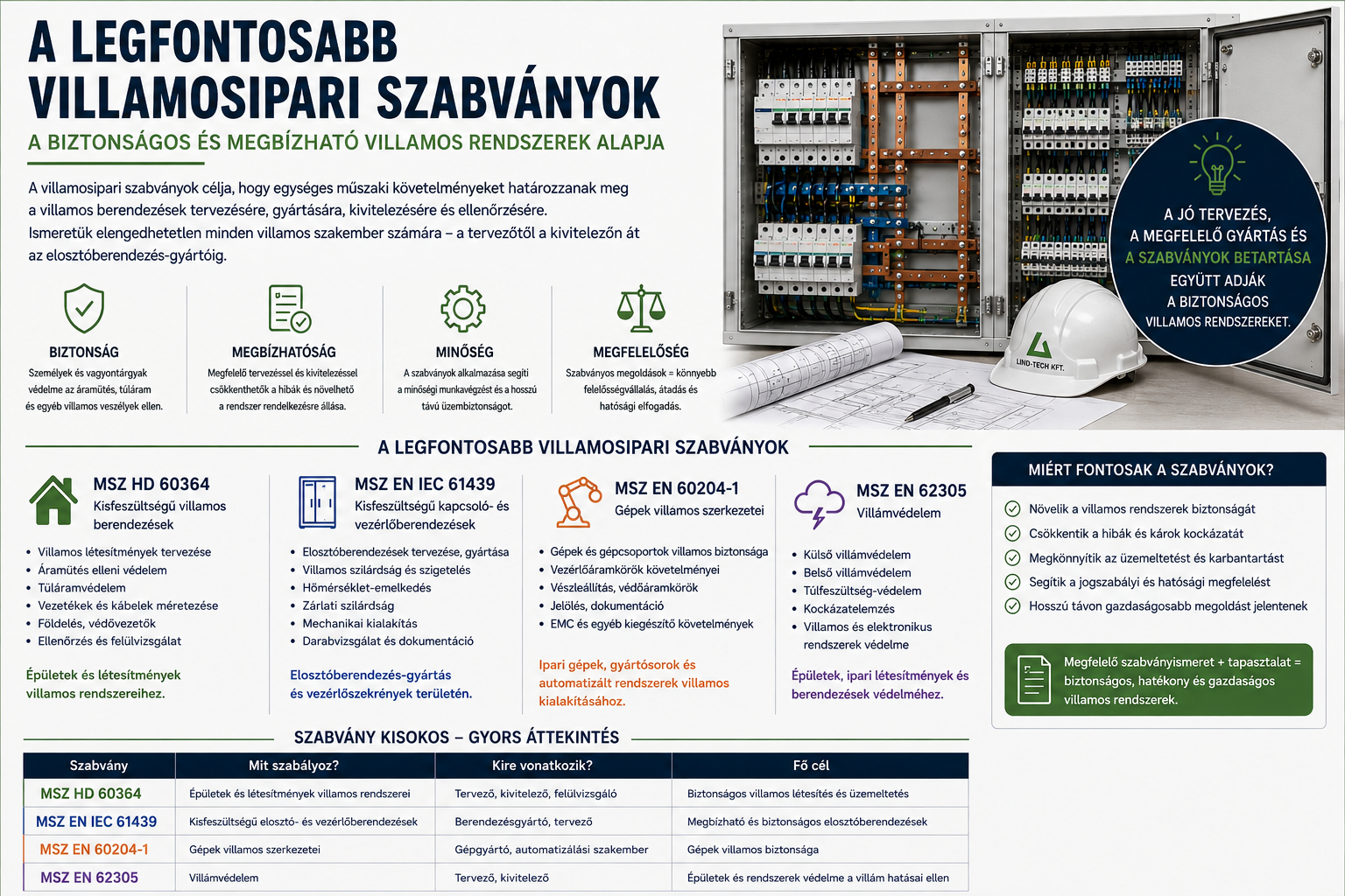 A legfontosabb villamosipari szabványok – amit tervezőnek, kivitelezőnek és berendezésgyártónak érde