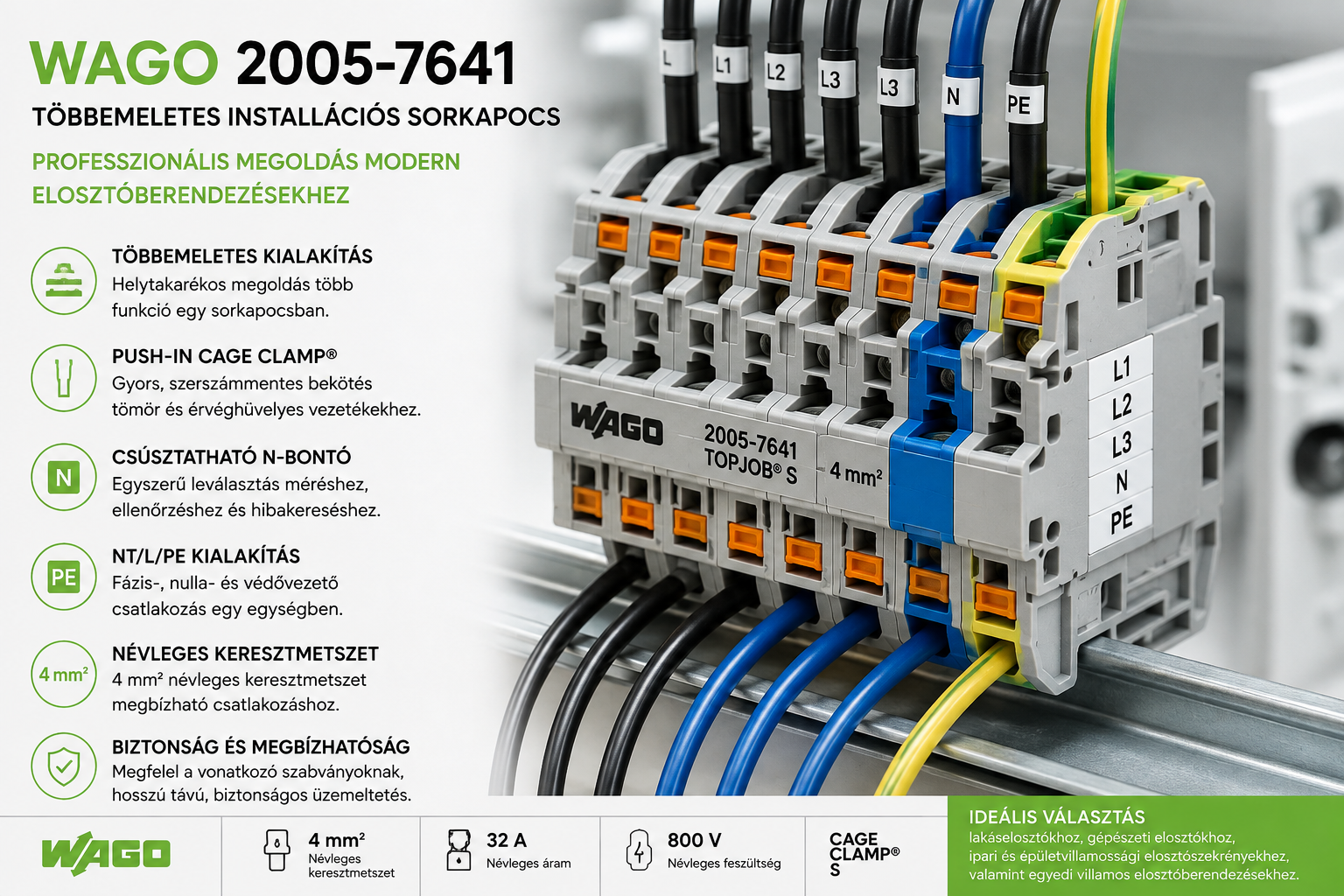 WAGO 2005-7641 többemeletes installációs sorkapocs – Professzionális megoldás modern elosztóberendez